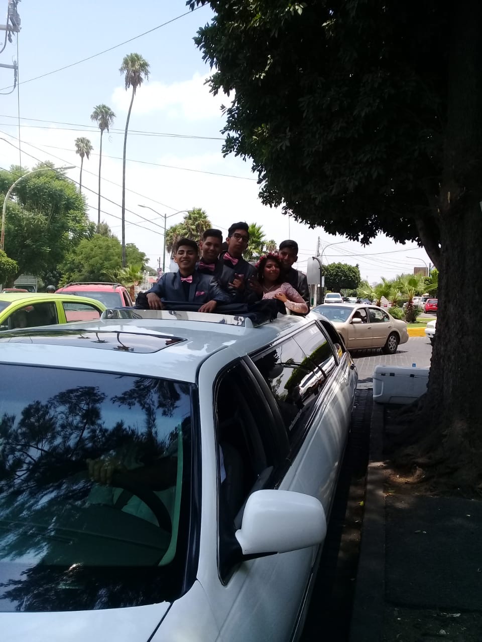 Grupo en limusina blanca